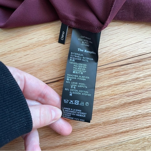 THE KOOPLES SPORT Burgundy Zip Front Mixed Media Long Sleeve Blouse Shirt Size S - Picture 9 of 10